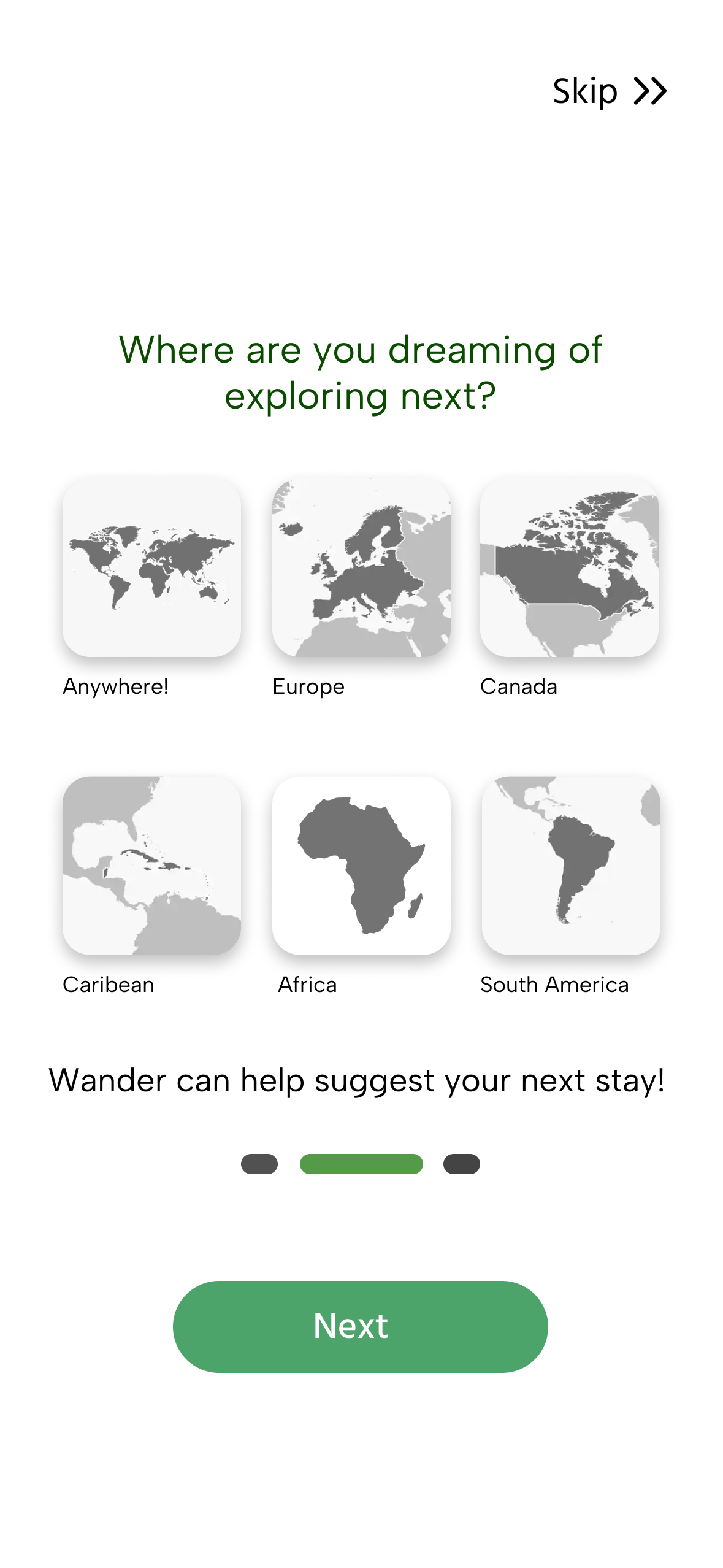 High fidelity prototype of dream destination page