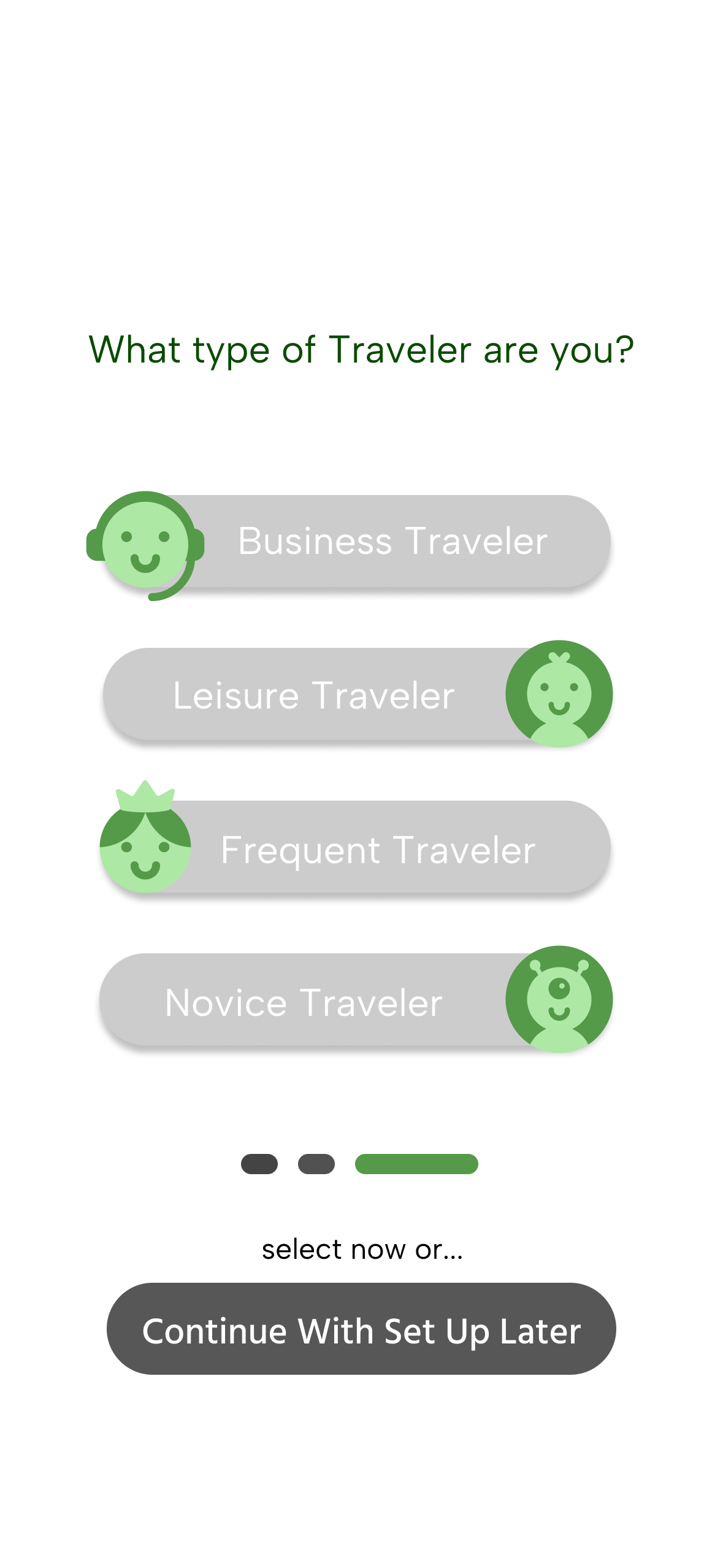High fidelity prototype of travel frequency page