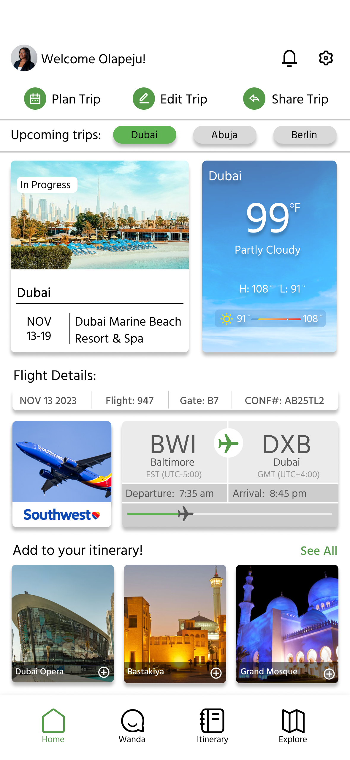 High fidelity prototype of home page