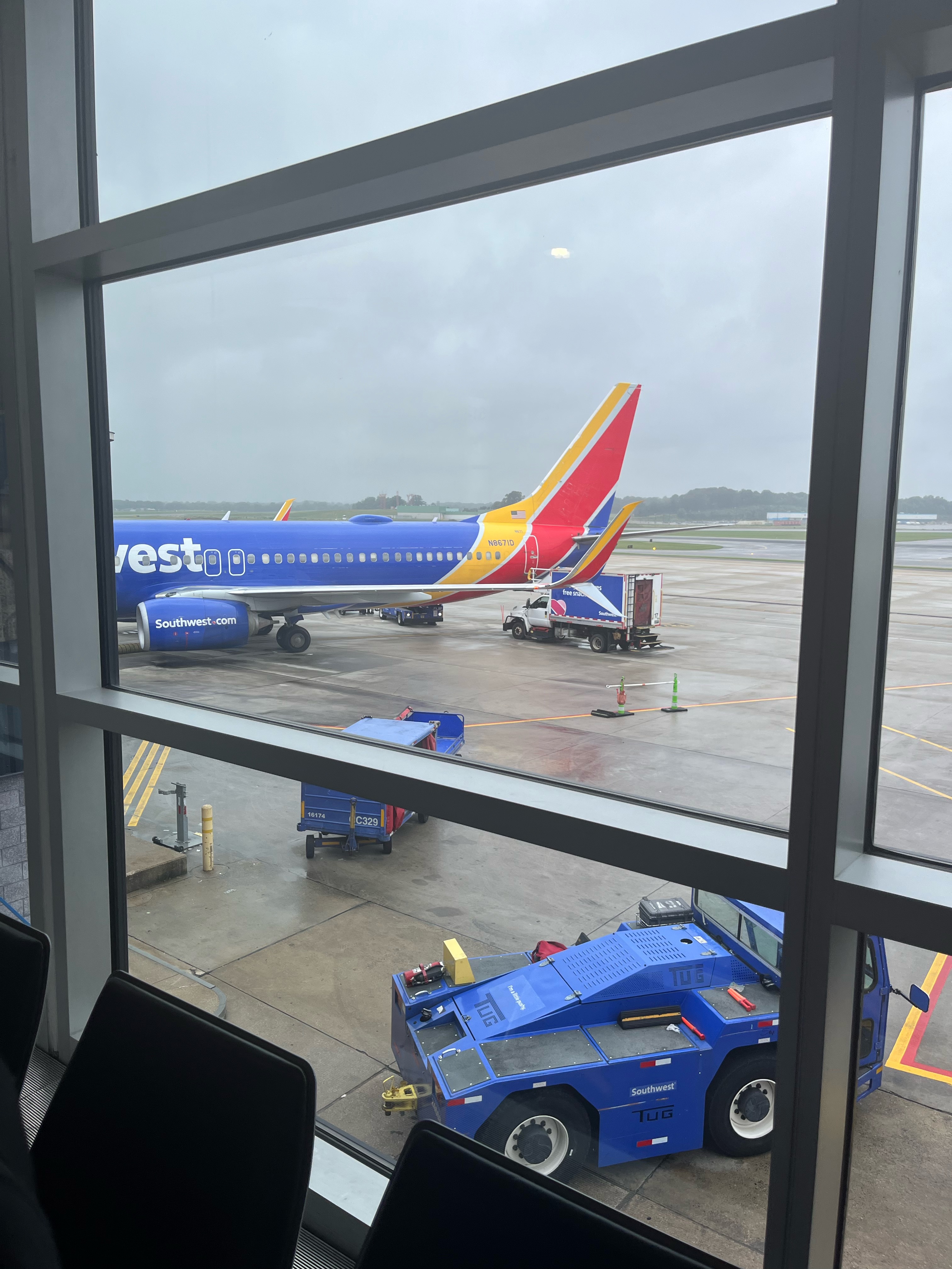 Southwest plane at airport gate from window