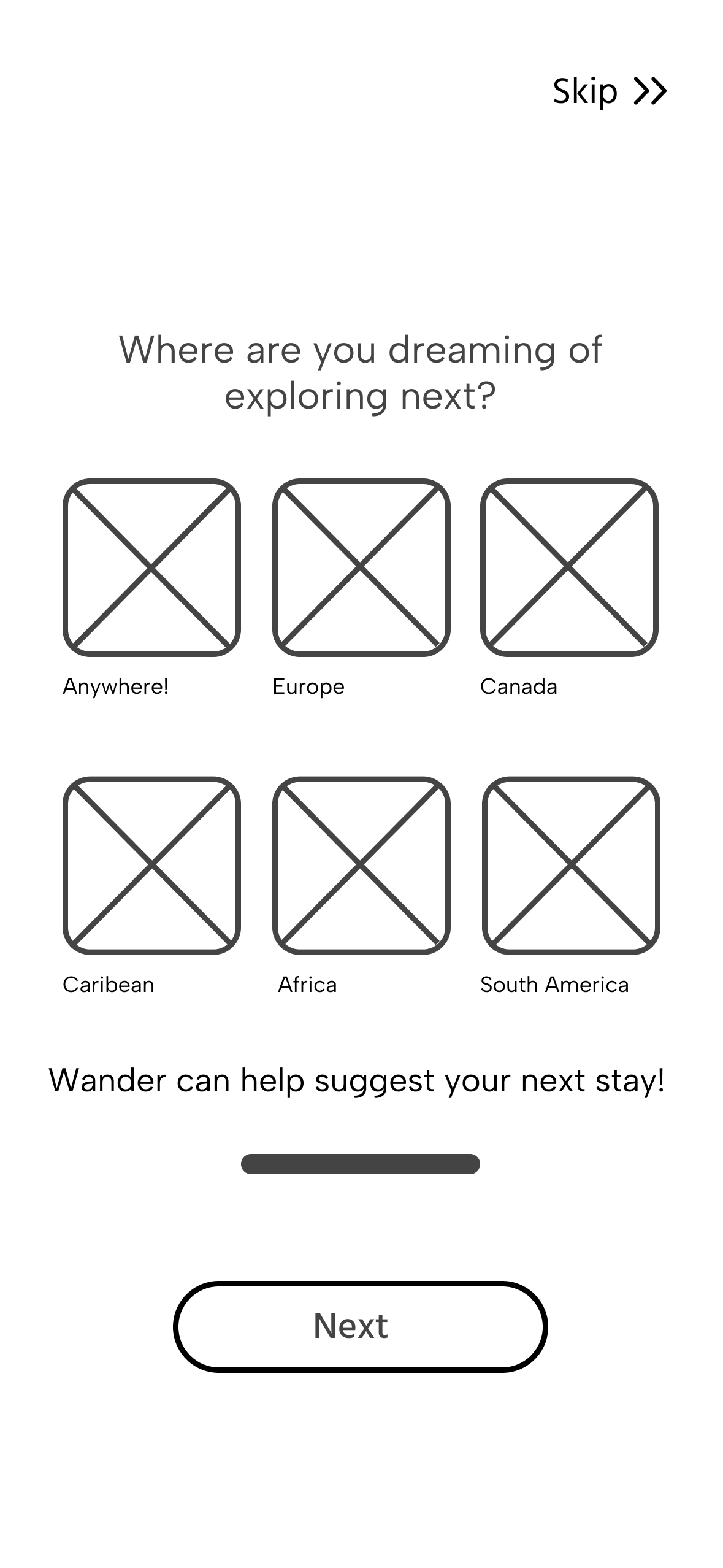 Dream destination wireframe