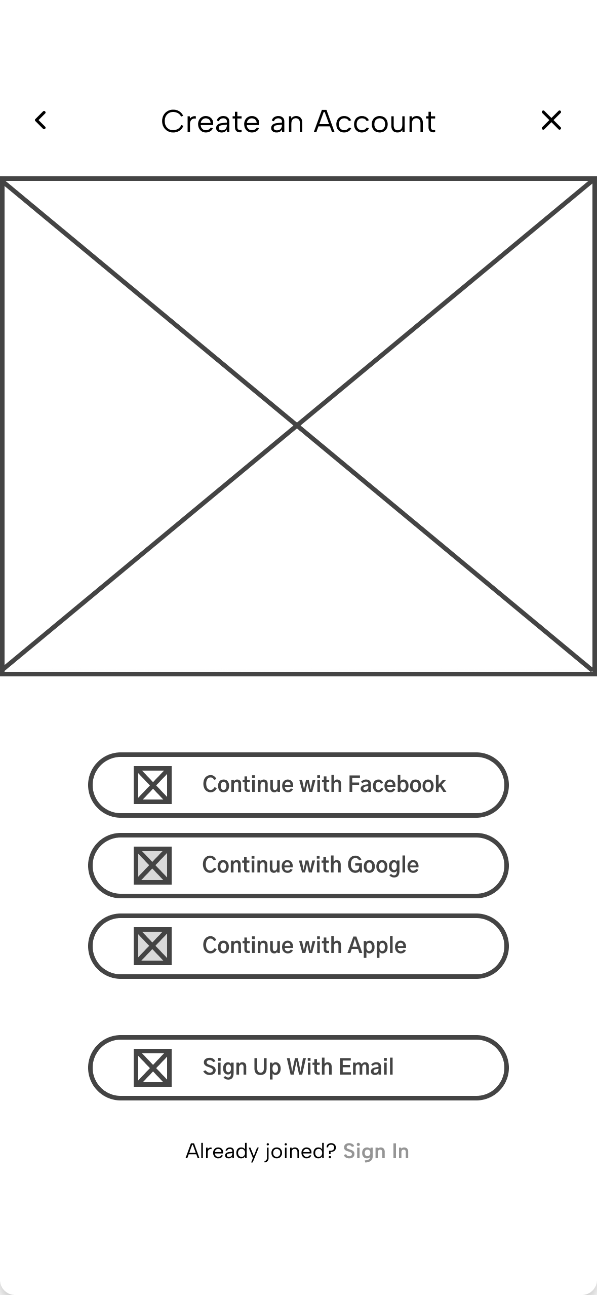 Sign in/Log in wireframe